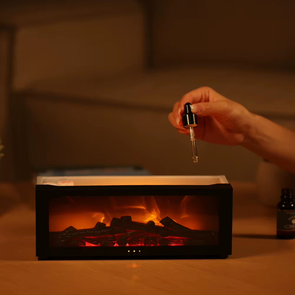 Colorful Flame Fireplace Aroma Diffuser Creative Fireplace Air Humidifier Waterless Auto-Off Mute Aroma Essential Oil Diffuser