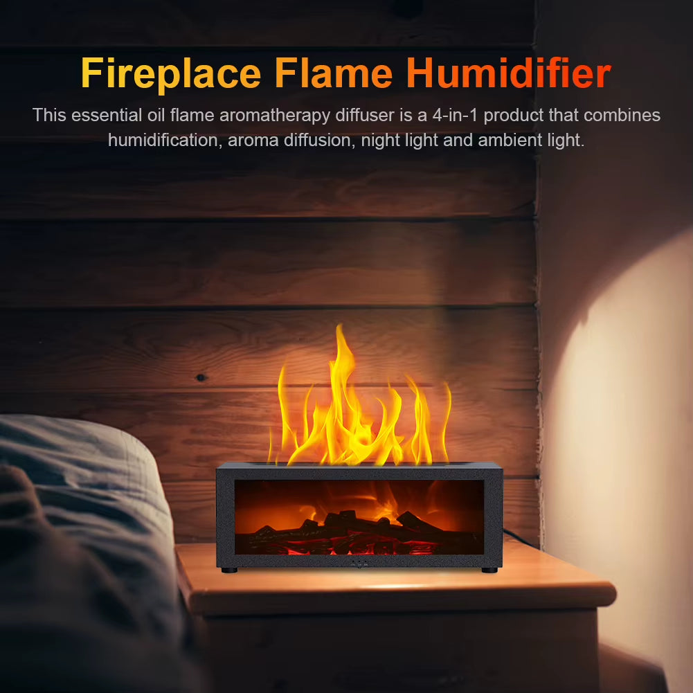 Colorful Flame Fireplace Aroma Diffuser Creative Fireplace Air Humidifier Waterless Auto-Off Mute Aroma Essential Oil Diffuser